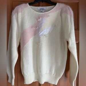Petite Illustrations Pink and White Angora Blend Knit Women's Sweater Size S